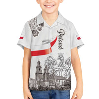 Poland Eagle Heritage Family Matching Off The Shoulder Long Sleeve Dress and Hawaiian Shirt Wawel Castle Polish Wycinanki Folk Pattern - Wonder Print Shop
