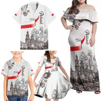Poland Eagle Heritage Family Matching Off Shoulder Maxi Dress and Hawaiian Shirt Wawel Castle Polish Wycinanki Folk Pattern - Wonder Print Shop