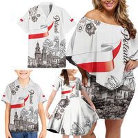 Poland Eagle Heritage Family Matching Off Shoulder Short Dress and Hawaiian Shirt Wawel Castle Polish Wycinanki Folk Pattern - Wonder Print Shop