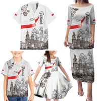 Poland Eagle Heritage Family Matching Puletasi and Hawaiian Shirt Wawel Castle Polish Wycinanki Folk Pattern - Wonder Print Shop
