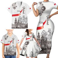 Poland Eagle Heritage Family Matching Short Sleeve Bodycon Dress and Hawaiian Shirt Wawel Castle Polish Wycinanki Folk Pattern - Wonder Print Shop