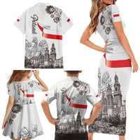 Poland Eagle Heritage Family Matching Short Sleeve Bodycon Dress and Hawaiian Shirt Wawel Castle Polish Wycinanki Folk Pattern - Wonder Print Shop