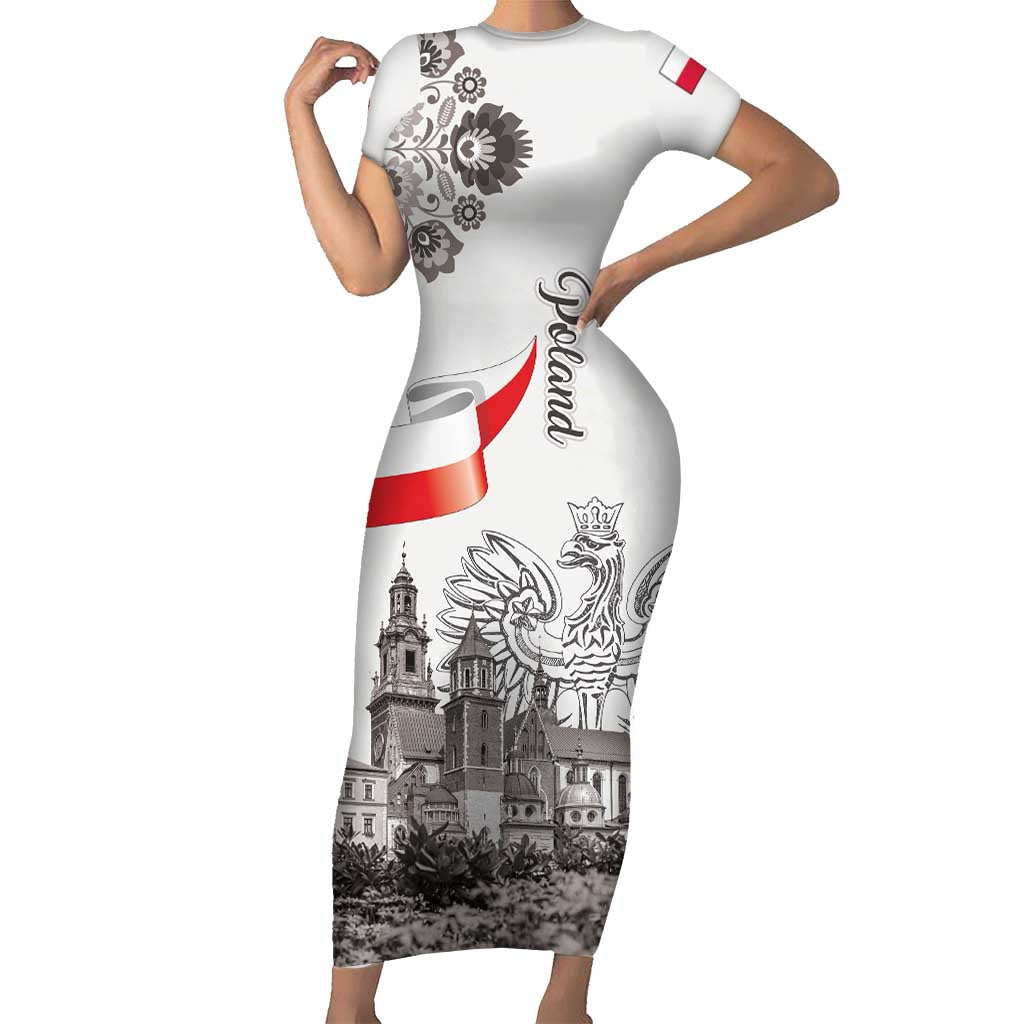 Poland Eagle Heritage Family Matching Short Sleeve Bodycon Dress and Hawaiian Shirt Wawel Castle Polish Wycinanki Folk Pattern - Wonder Print Shop