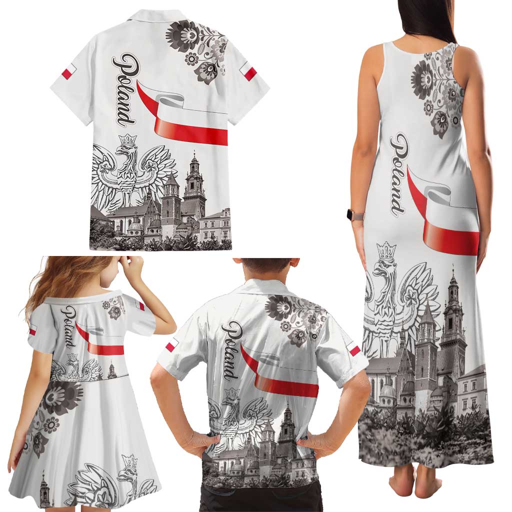 Poland Eagle Heritage Family Matching Tank Maxi Dress and Hawaiian Shirt Wawel Castle Polish Wycinanki Folk Pattern - Wonder Print Shop