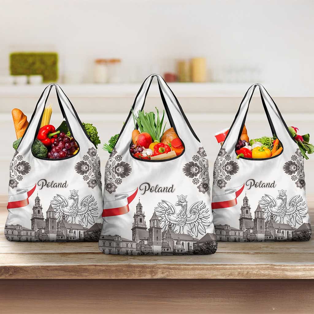 Poland Eagle Heritage Grocery Bag Wawel Castle Polish Wycinanki Folk Pattern - Wonder Print Shop