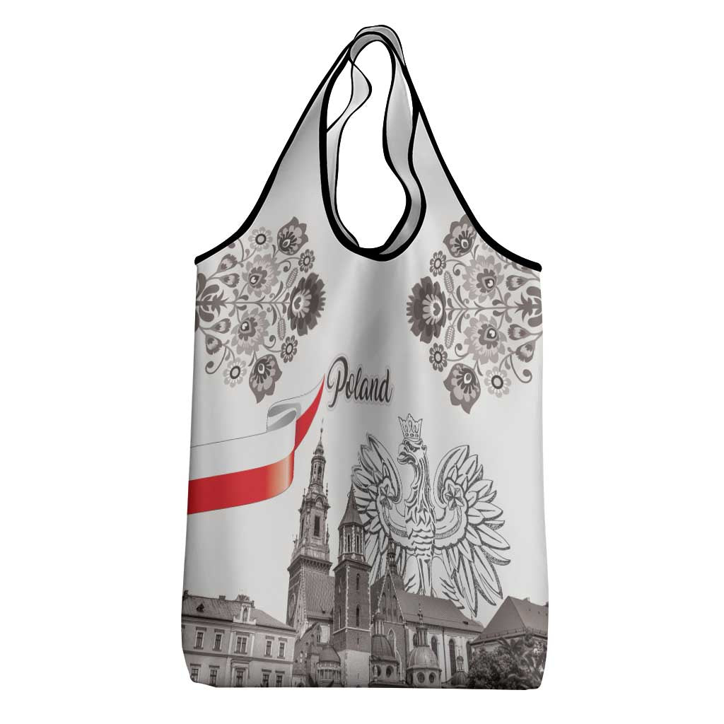 Poland Eagle Heritage Grocery Bag Wawel Castle Polish Wycinanki Folk Pattern - Wonder Print Shop