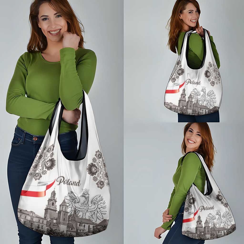 Poland Eagle Heritage Grocery Bag Wawel Castle Polish Wycinanki Folk Pattern - Wonder Print Shop