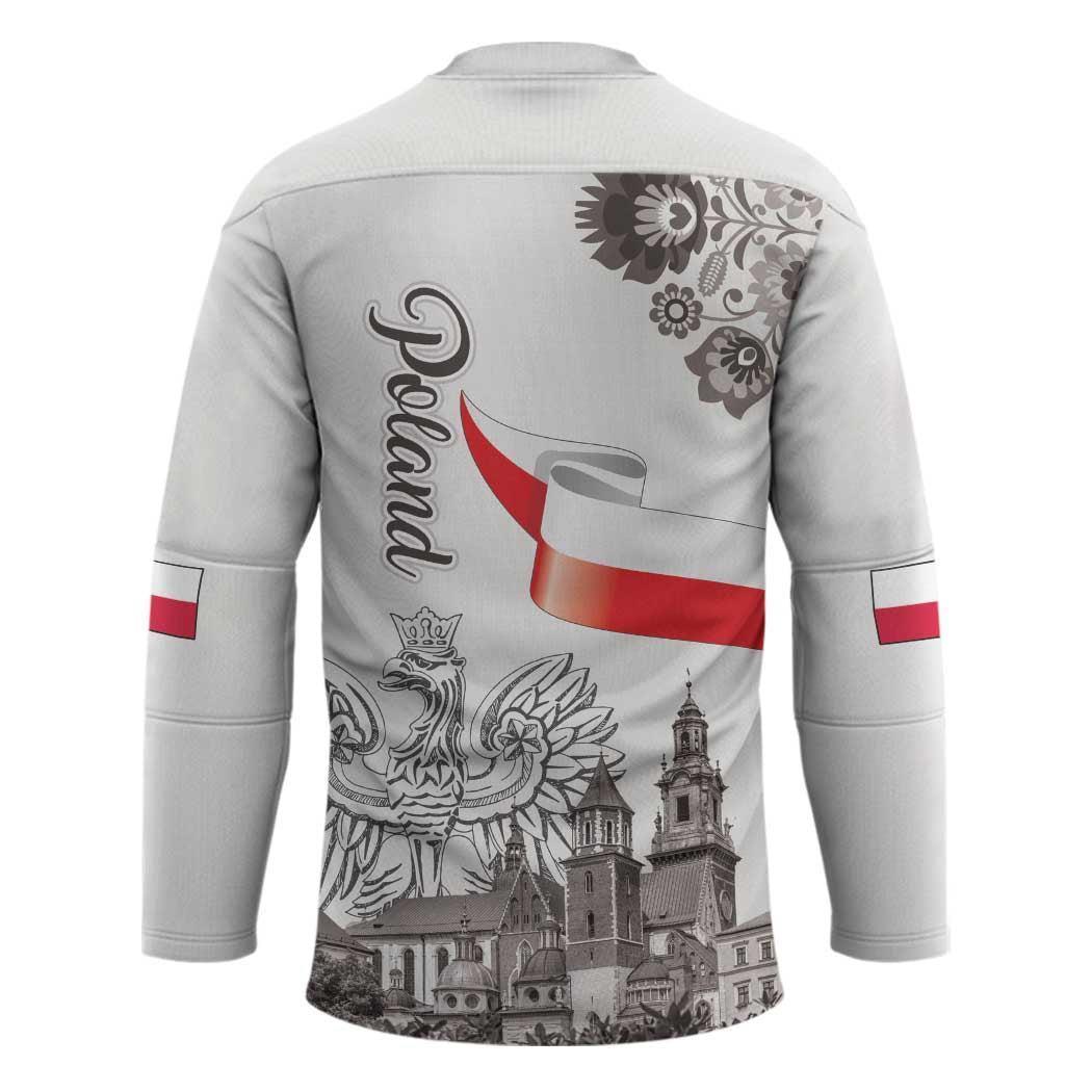 Poland Eagle Heritage Hockey Jersey Wawel Castle Polish Wycinanki Folk Pattern - Wonder Print Shop