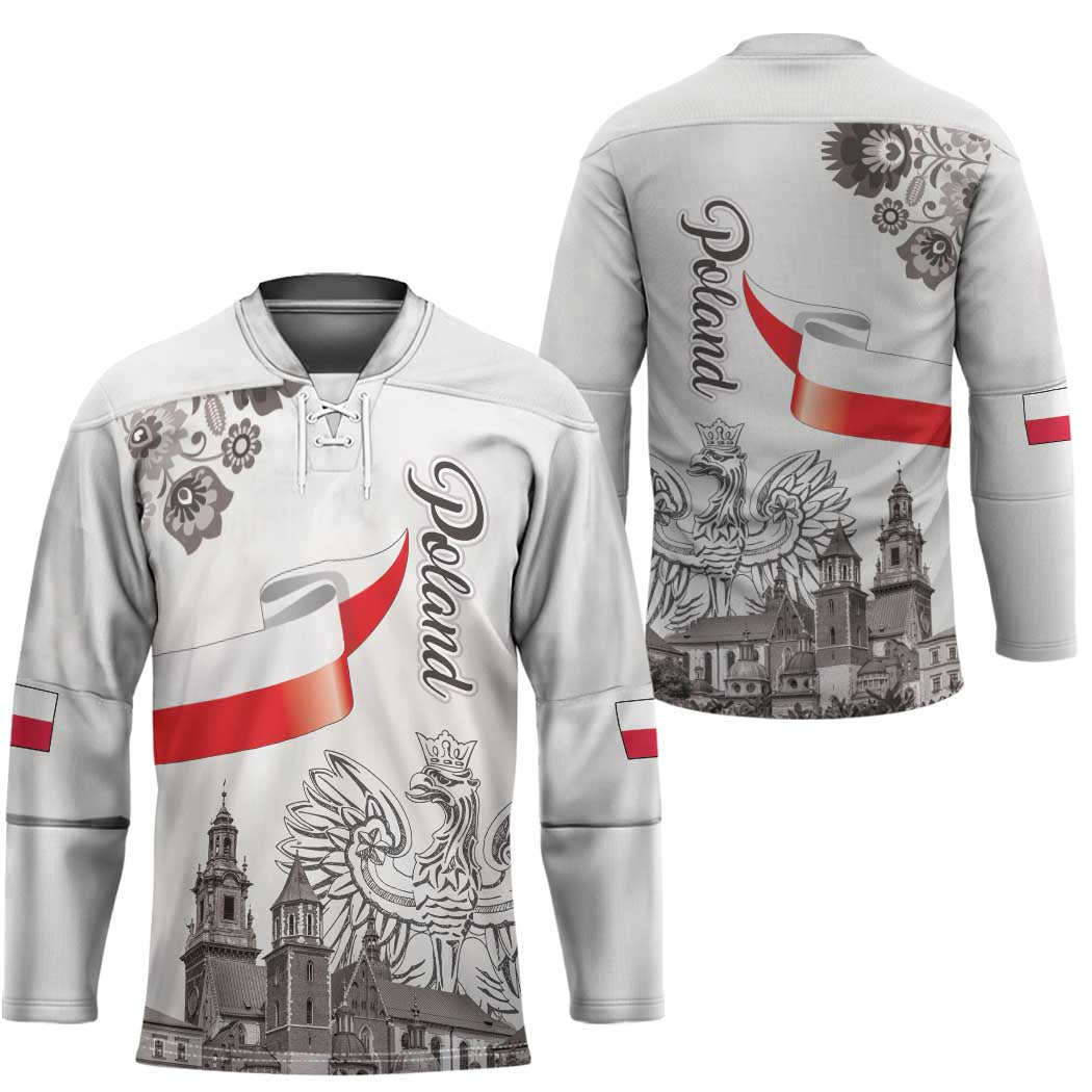 Poland Eagle Heritage Hockey Jersey Wawel Castle Polish Wycinanki Folk Pattern - Wonder Print Shop