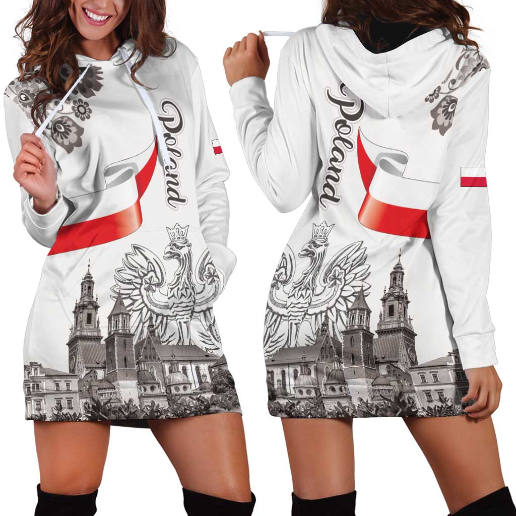 Poland Eagle Heritage Hoodie Dress Wawel Castle Polish Wycinanki Folk Pattern - Wonder Print Shop
