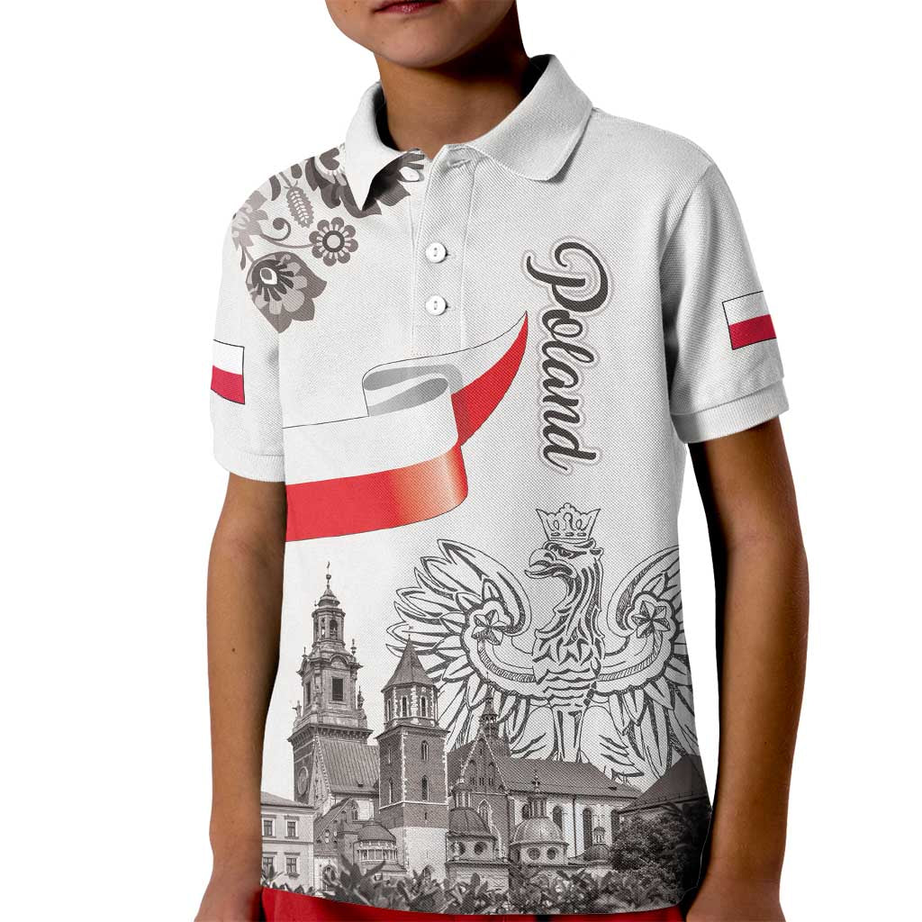 Poland Eagle Heritage Kid Polo Shirt Wawel Castle Polish Wycinanki Folk Pattern - Wonder Print Shop