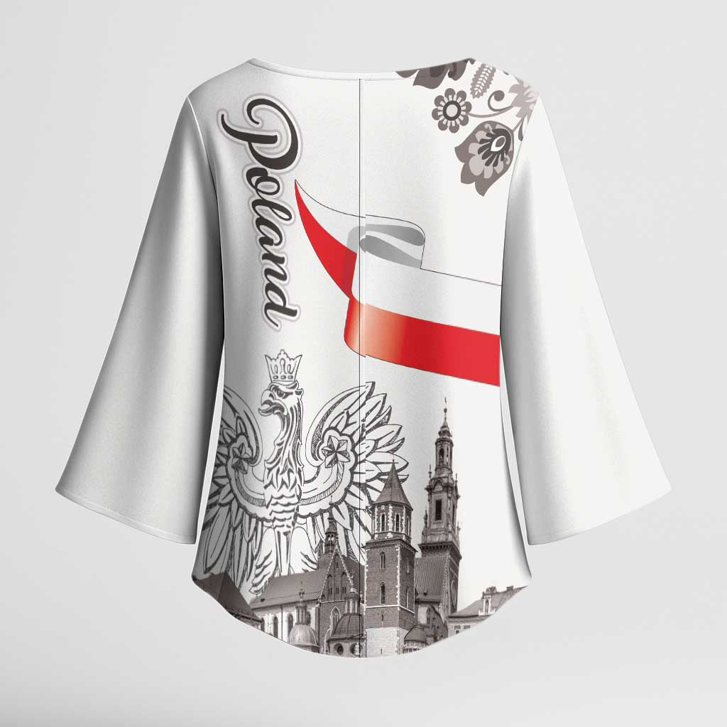 Poland Eagle Heritage Kimono Sleeve Blouse Wawel Castle Polish Wycinanki Folk Pattern - Wonder Print Shop
