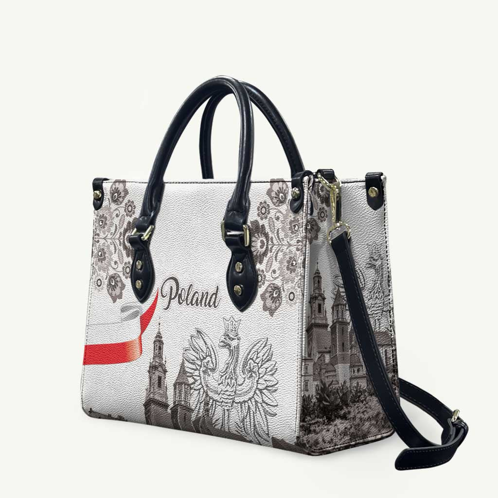Poland Eagle Heritage Leather Bag Wawel Castle Polish Wycinanki Folk Pattern - Wonder Print Shop