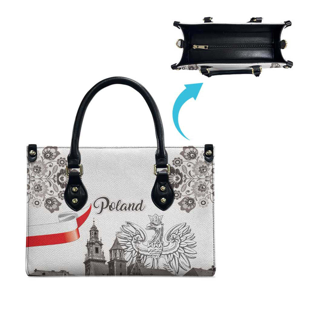 Poland Eagle Heritage Leather Bag Wawel Castle Polish Wycinanki Folk Pattern - Wonder Print Shop