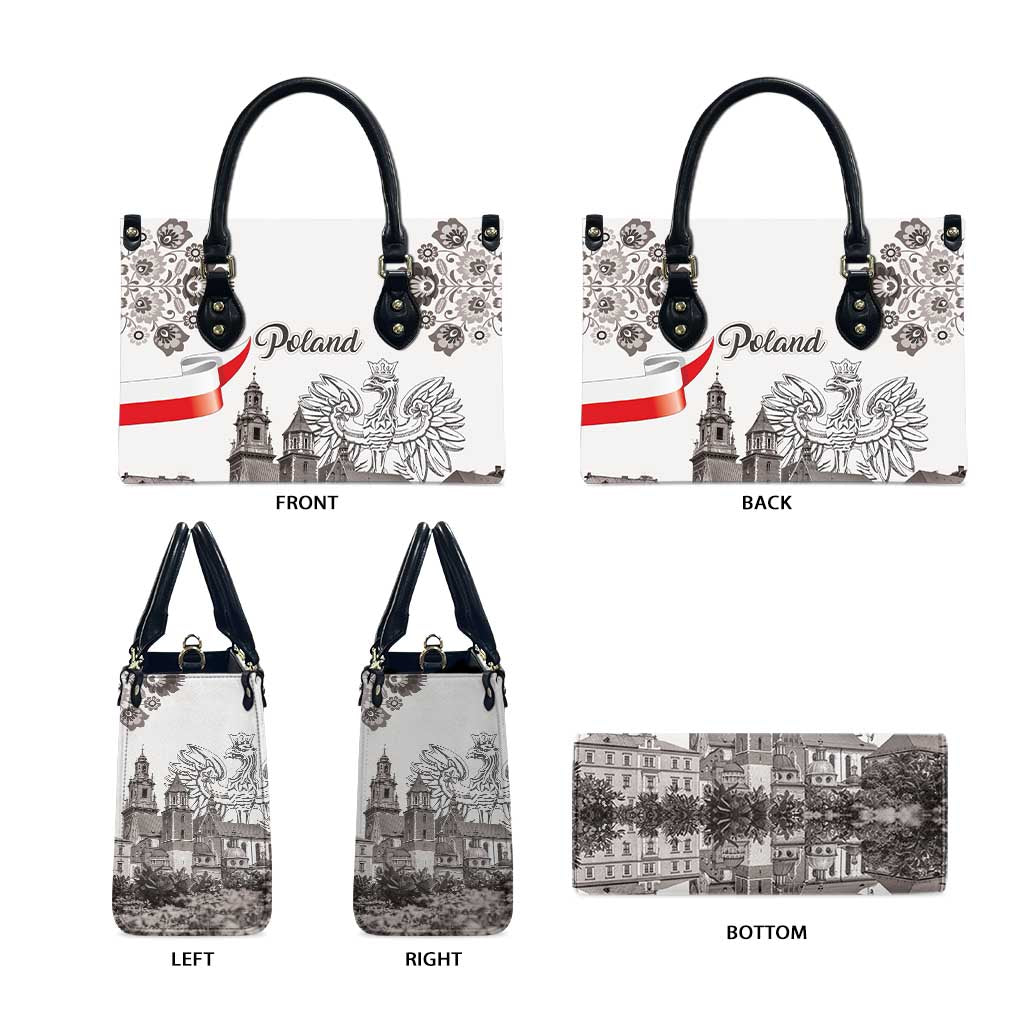 Poland Eagle Heritage Leather Bag Wawel Castle Polish Wycinanki Folk Pattern - Wonder Print Shop