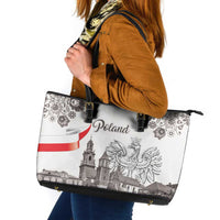 Poland Eagle Heritage Leather Tote Bag Wawel Castle Polish Wycinanki Folk Pattern - Wonder Print Shop