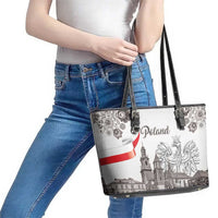 Poland Eagle Heritage Leather Tote Bag Wawel Castle Polish Wycinanki Folk Pattern - Wonder Print Shop