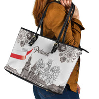 Poland Eagle Heritage Leather Tote Bag Wawel Castle Polish Wycinanki Folk Pattern - Wonder Print Shop