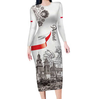 Poland Eagle Heritage Long Sleeve Bodycon Dress Wawel Castle Polish Wycinanki Folk Pattern - Wonder Print Shop