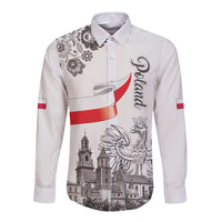 Poland Eagle Heritage Long Sleeve Button Shirt Wawel Castle Polish Wycinanki Folk Pattern - Wonder Print Shop