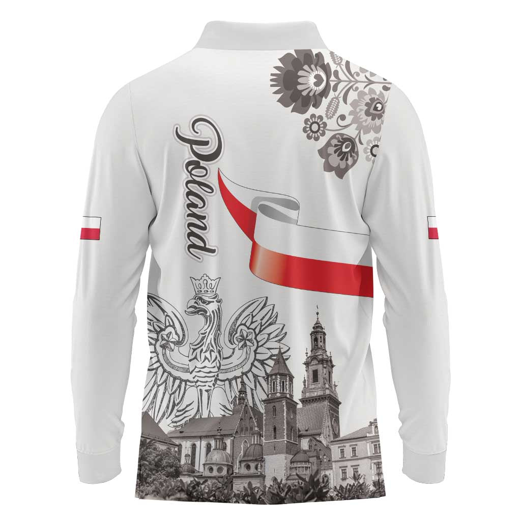 Poland Eagle Heritage Long Sleeve Polo Shirt Wawel Castle Polish Wycinanki Folk Pattern - Wonder Print Shop
