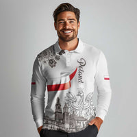 Poland Eagle Heritage Long Sleeve Polo Shirt Wawel Castle Polish Wycinanki Folk Pattern - Wonder Print Shop