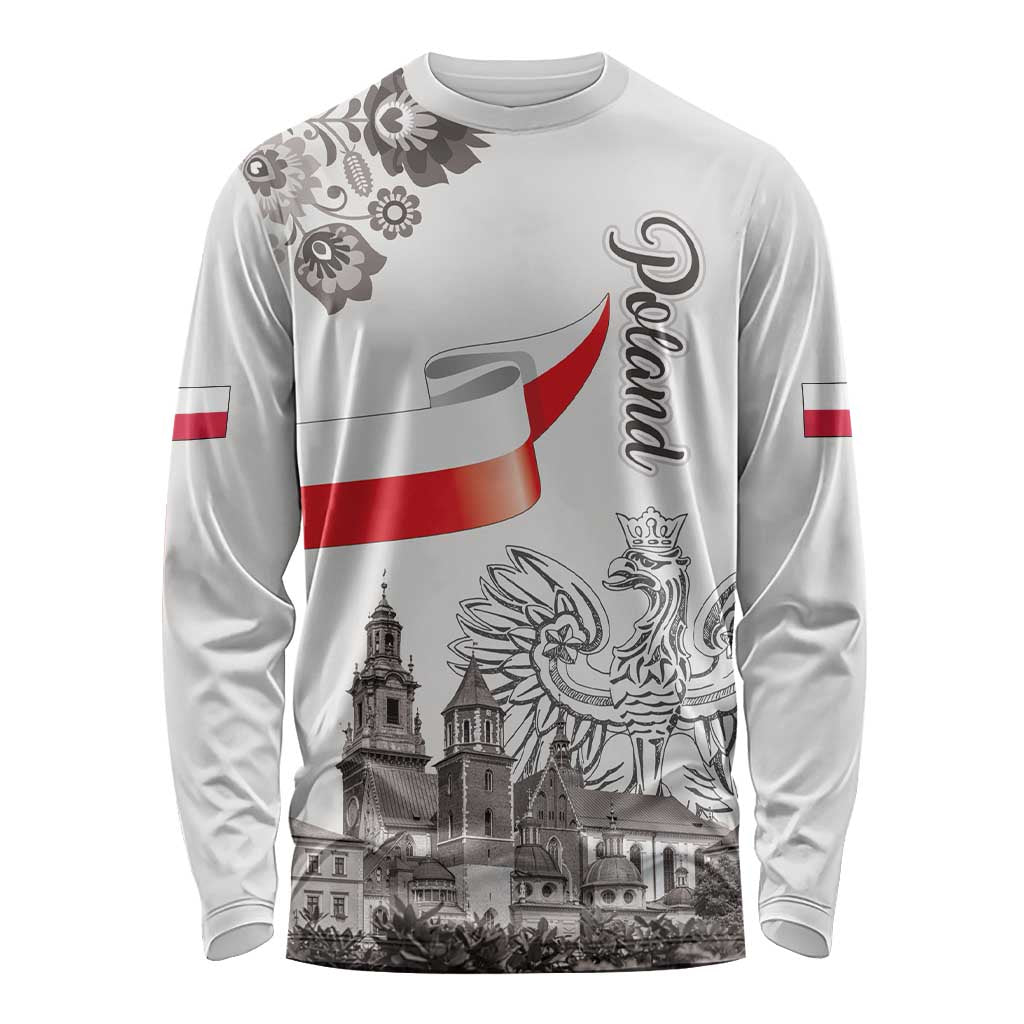 Poland Eagle Heritage Long Sleeve Shirt Wawel Castle Polish Wycinanki Folk Pattern - Wonder Print Shop