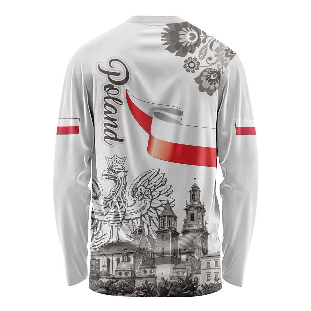 Poland Eagle Heritage Long Sleeve Shirt Wawel Castle Polish Wycinanki Folk Pattern - Wonder Print Shop
