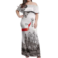 Poland Eagle Heritage Off Shoulder Maxi Dress Wawel Castle Polish Wycinanki Folk Pattern - Wonder Print Shop