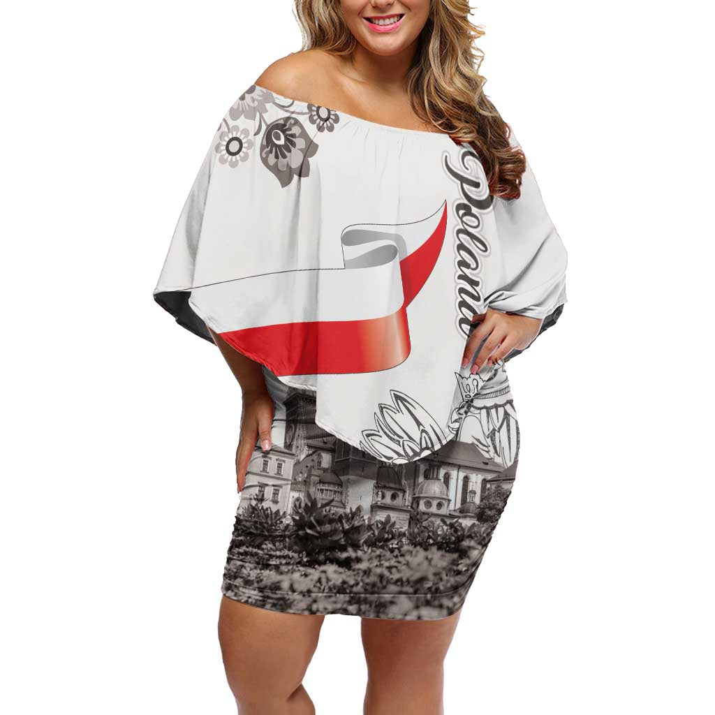 Poland Eagle Heritage Off Shoulder Short Dress Wawel Castle Polish Wycinanki Folk Pattern - Wonder Print Shop
