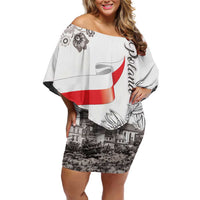 Poland Eagle Heritage Off Shoulder Short Dress Wawel Castle Polish Wycinanki Folk Pattern - Wonder Print Shop