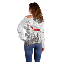 Poland Eagle Heritage Off Shoulder Sweater Wawel Castle Polish Wycinanki Folk Pattern - Wonder Print Shop