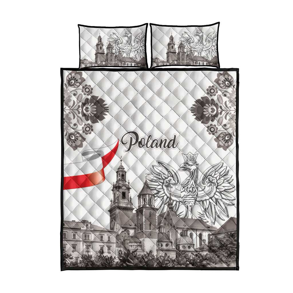 Poland Eagle Heritage Quilt Bed Set Wawel Castle Polish Wycinanki Folk Pattern - Wonder Print Shop