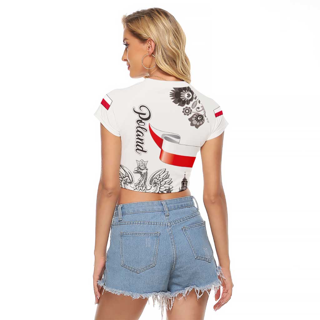 Poland Eagle Heritage Raglan Cropped T Shirt Wawel Castle Polish Wycinanki Folk Pattern - Wonder Print Shop