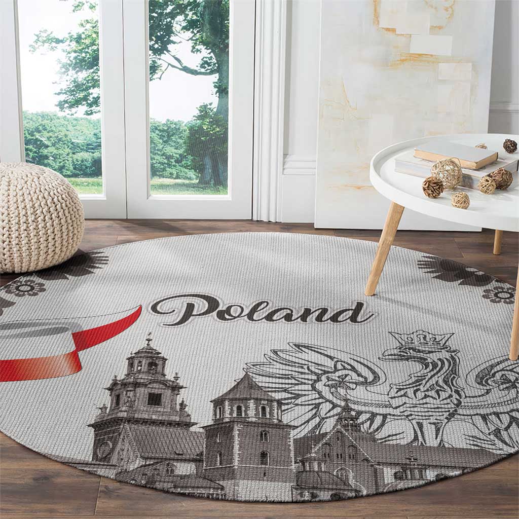 Poland Eagle Heritage Round Carpet Wawel Castle Polish Wycinanki Folk Pattern - Wonder Print Shop