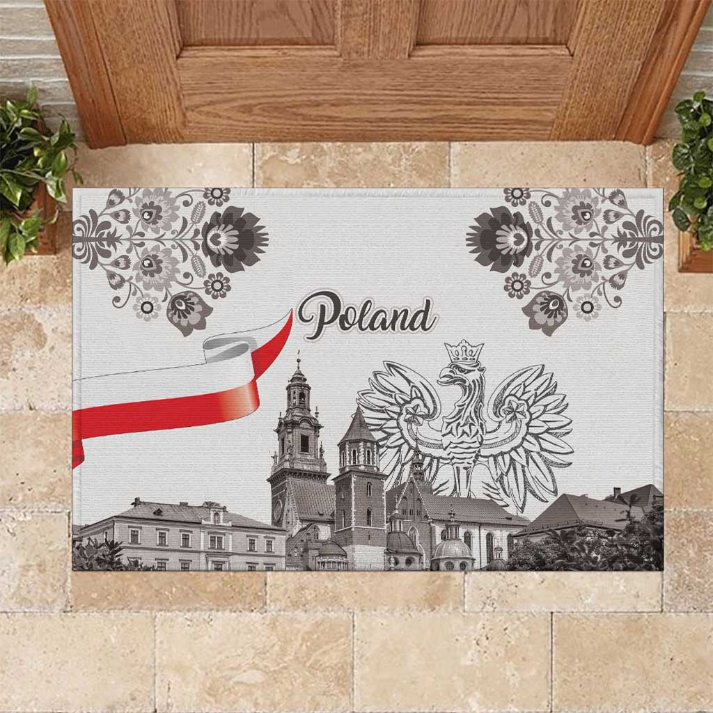 Poland Eagle Heritage Rubber Doormat Wawel Castle Polish Wycinanki Folk Pattern - Wonder Print Shop