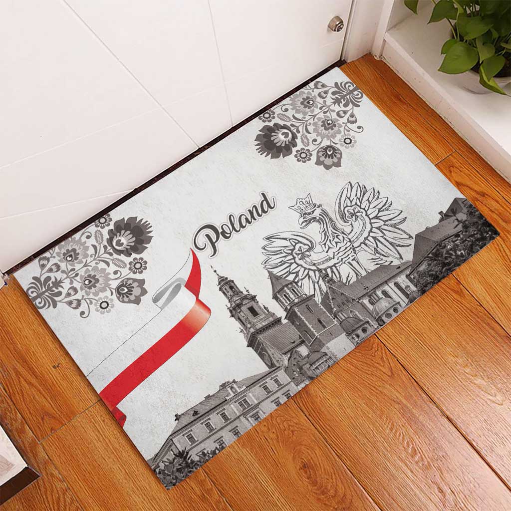 Poland Eagle Heritage Rubber Doormat Wawel Castle Polish Wycinanki Folk Pattern - Wonder Print Shop
