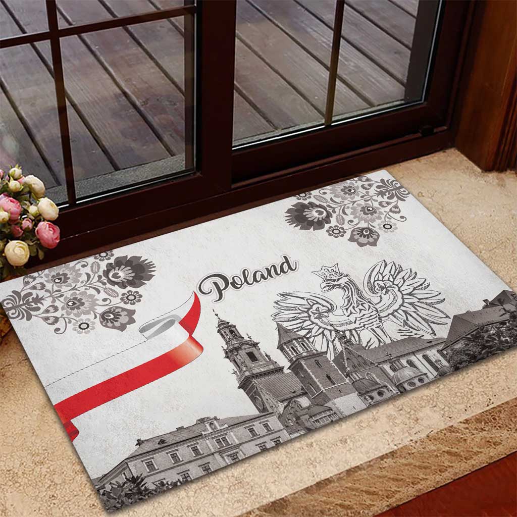 Poland Eagle Heritage Rubber Doormat Wawel Castle Polish Wycinanki Folk Pattern - Wonder Print Shop