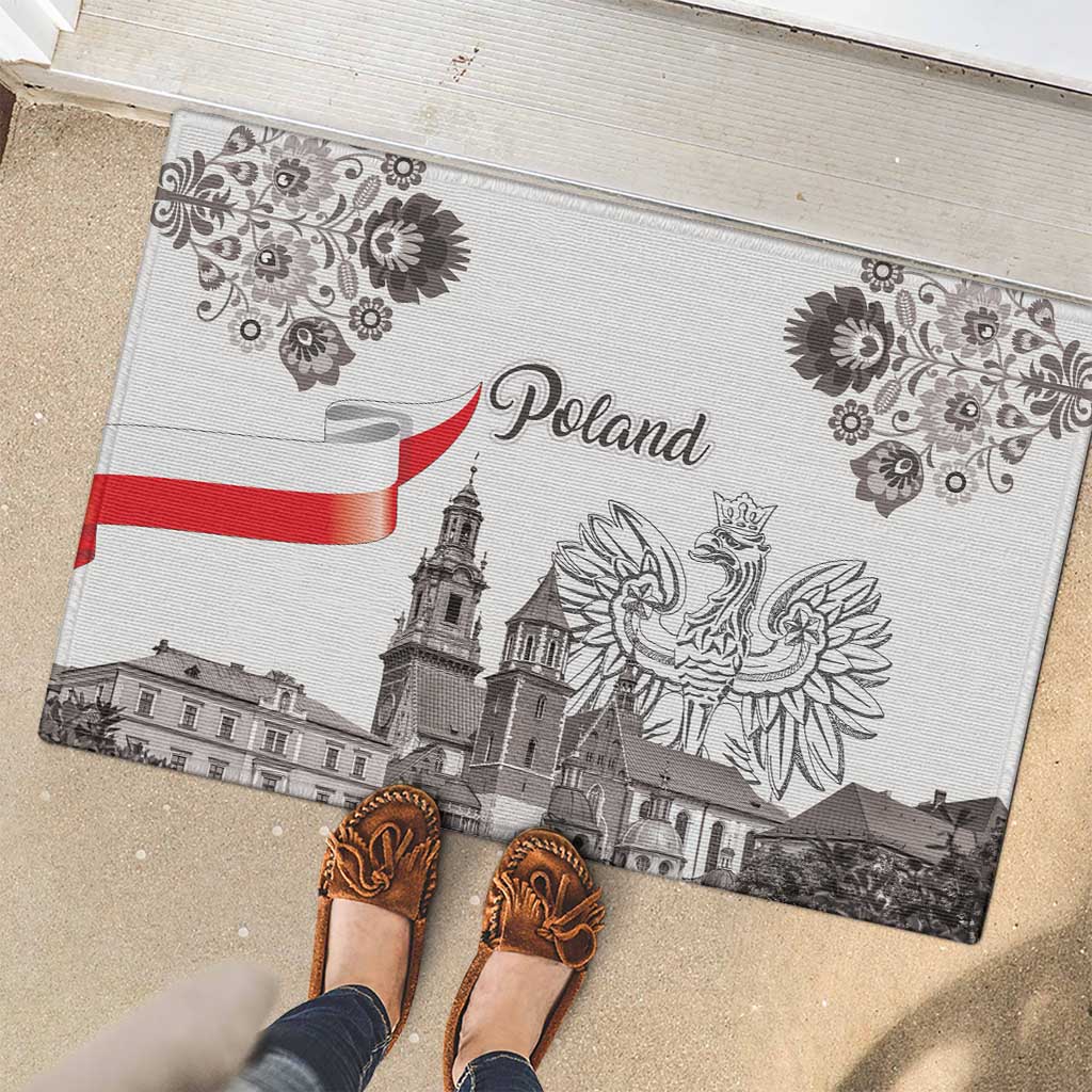 Poland Eagle Heritage Rubber Doormat Wawel Castle Polish Wycinanki Folk Pattern - Wonder Print Shop