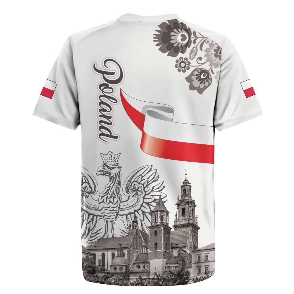 Poland Eagle Heritage Rugby Jersey Wawel Castle Polish Wycinanki Folk Pattern - Wonder Print Shop