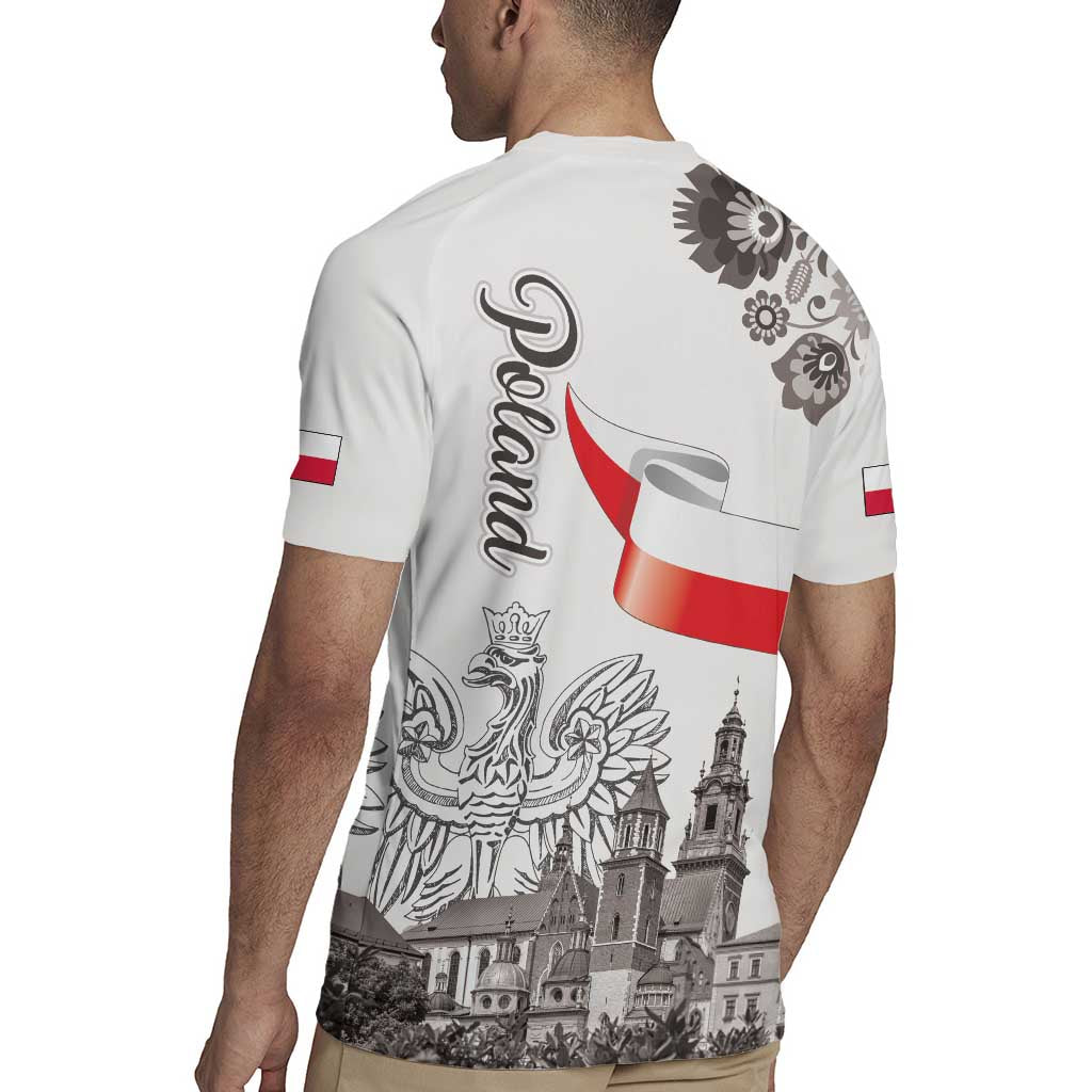 Poland Eagle Heritage Rugby Jersey Wawel Castle Polish Wycinanki Folk Pattern - Wonder Print Shop