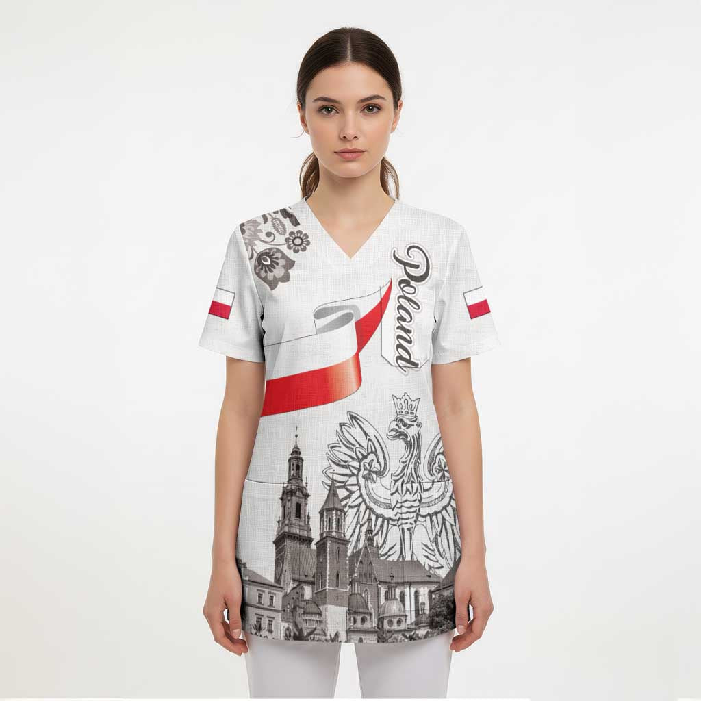 Poland Eagle Heritage Scrub Top Wawel Castle Polish Wycinanki Folk Pattern - Wonder Print Shop