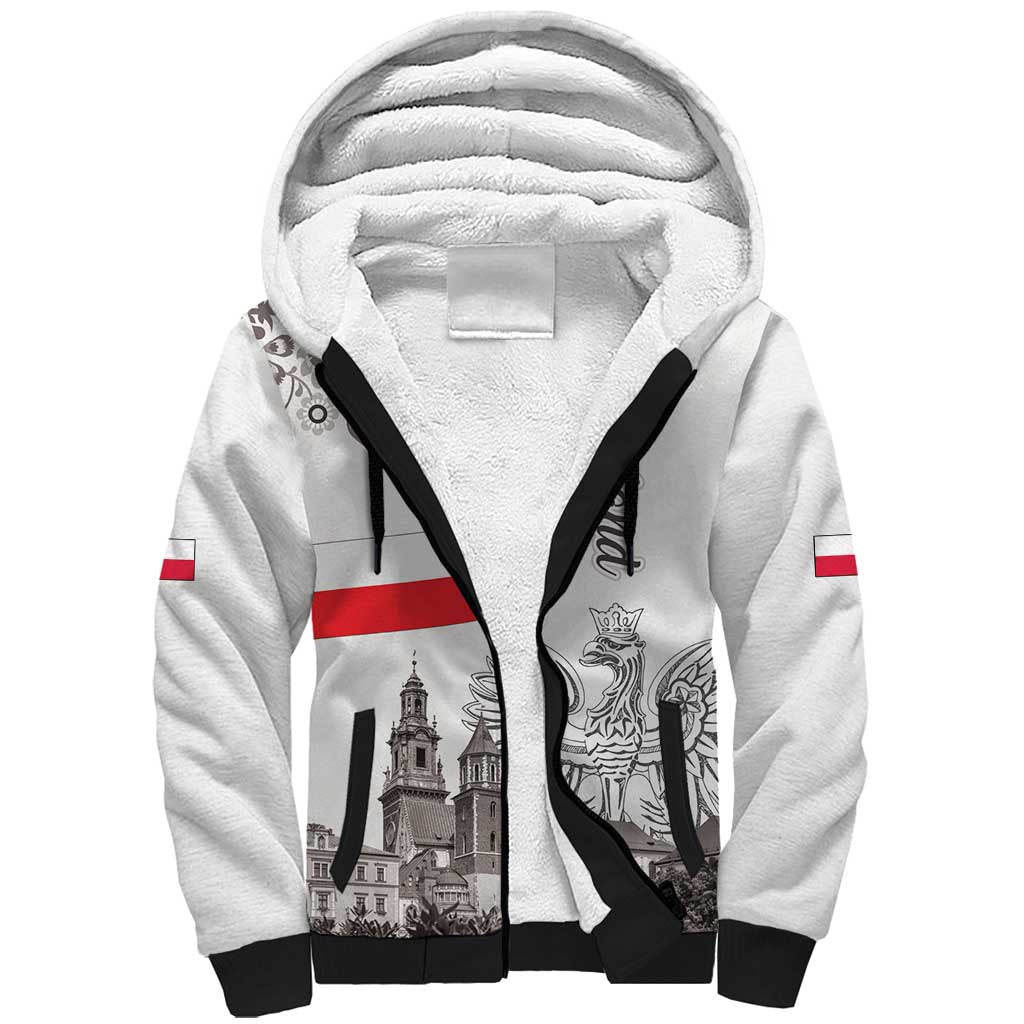 Poland Eagle Heritage Sherpa Hoodie Wawel Castle Polish Wycinanki Folk Pattern - Wonder Print Shop