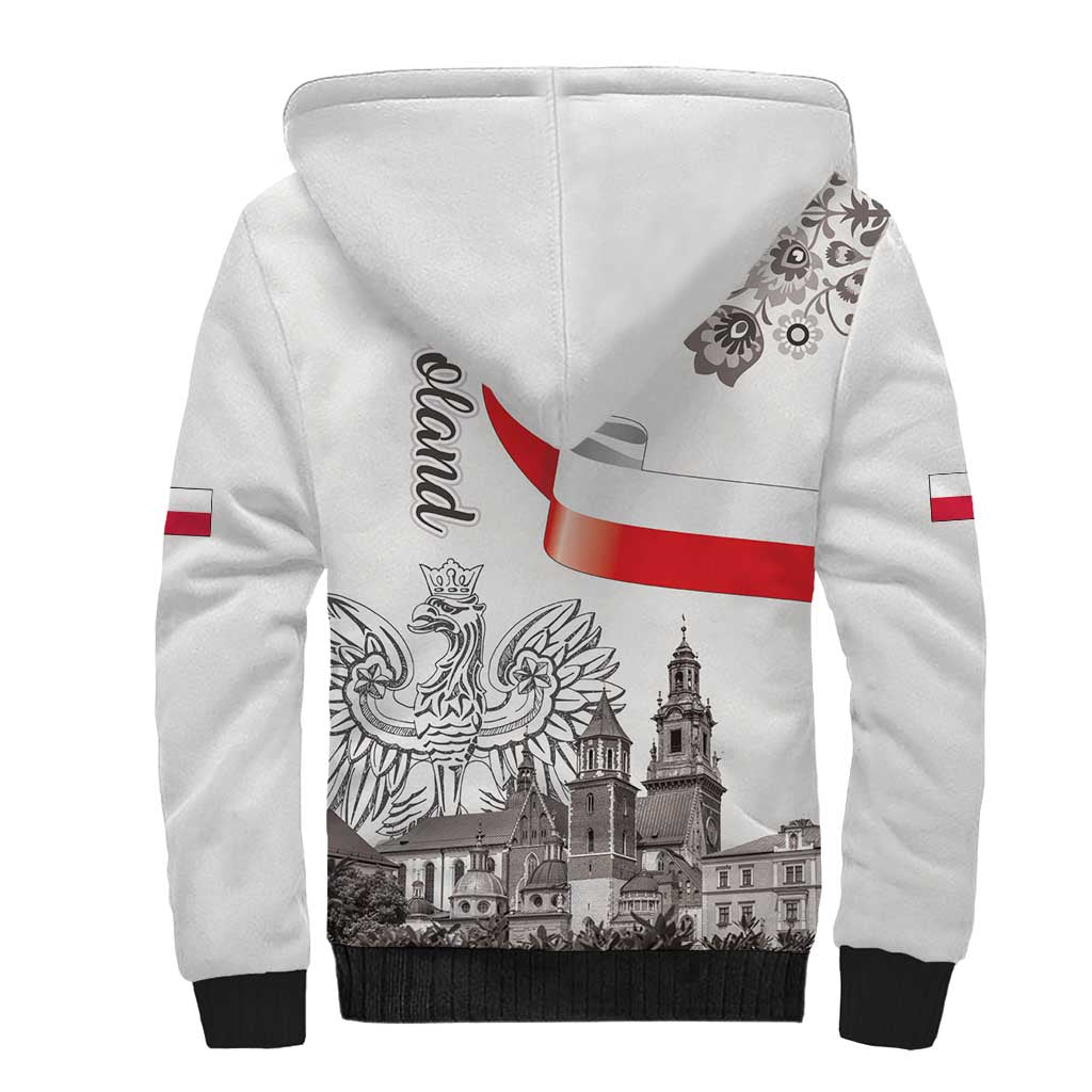 Poland Eagle Heritage Sherpa Hoodie Wawel Castle Polish Wycinanki Folk Pattern - Wonder Print Shop