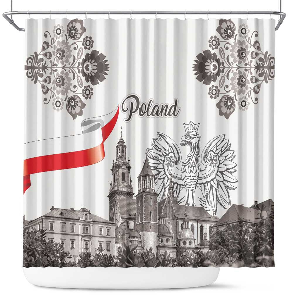 Poland Eagle Heritage Shower Curtain Wawel Castle Polish Wycinanki Folk Pattern - Wonder Print Shop