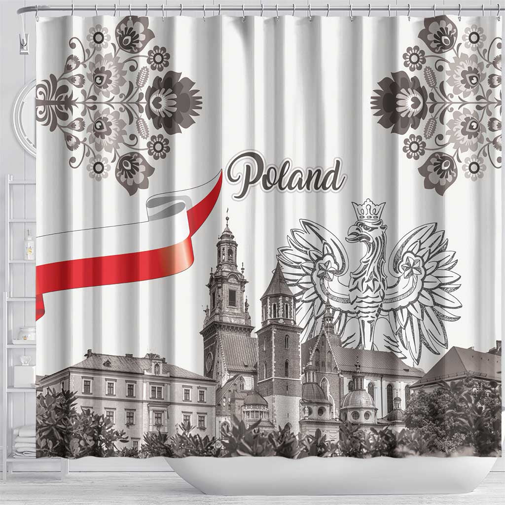 Poland Eagle Heritage Shower Curtain Wawel Castle Polish Wycinanki Folk Pattern - Wonder Print Shop
