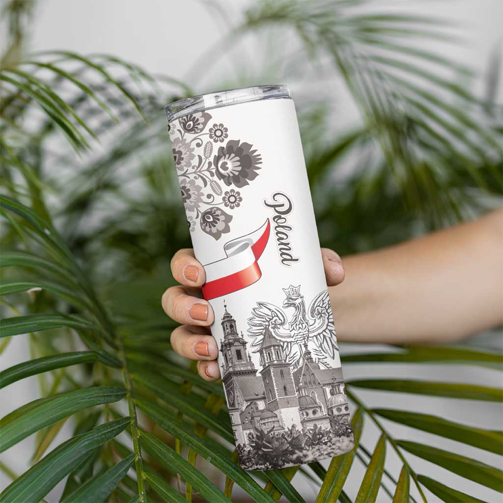 Poland Eagle Heritage Skinny Tumbler Wawel Castle Polish Wycinanki Folk Pattern - Wonder Print Shop