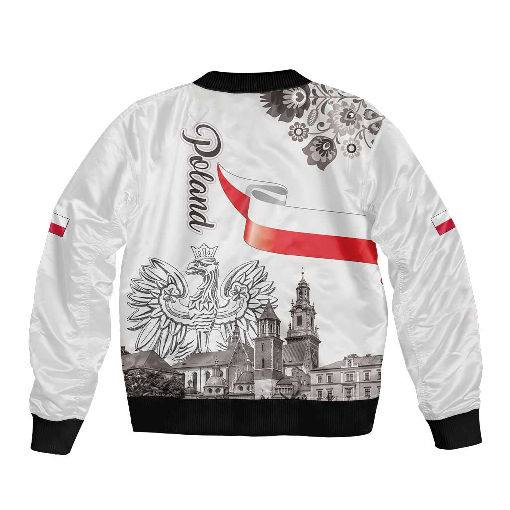 Poland Eagle Heritage Sleeve Zip Bomber Jacket Wawel Castle Polish Wycinanki Folk Pattern - Wonder Print Shop