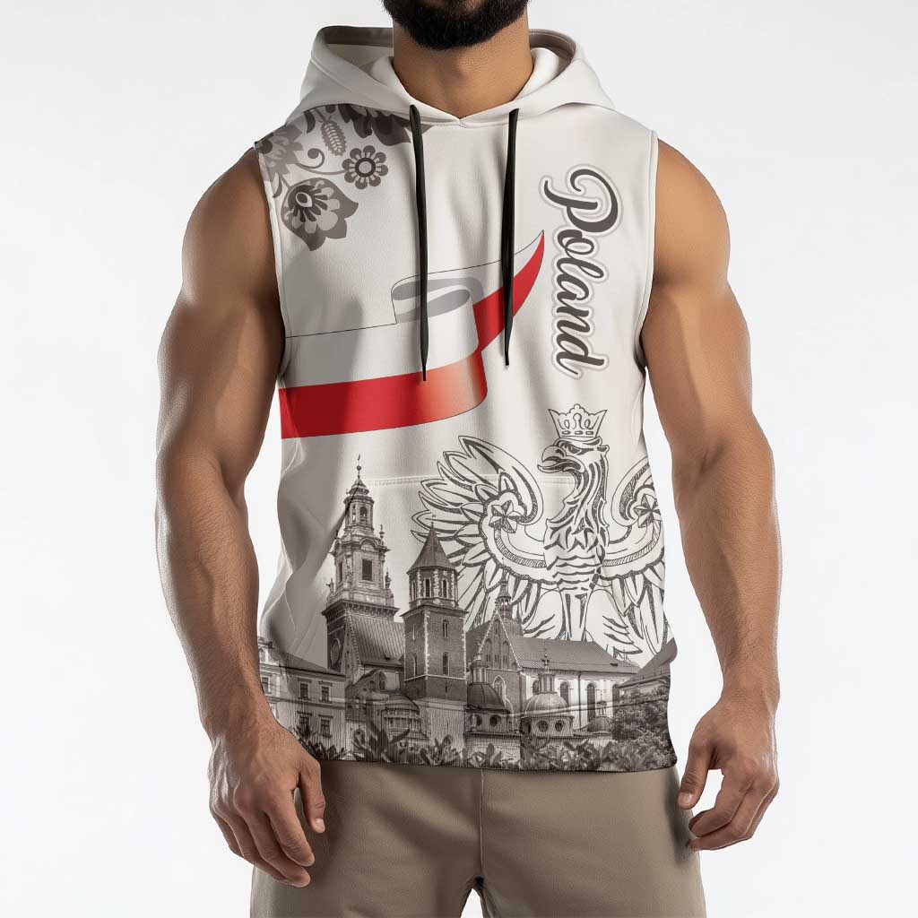 Poland Eagle Heritage Sleeveless Hoodie Wawel Castle Polish Wycinanki Folk Pattern - Wonder Print Shop