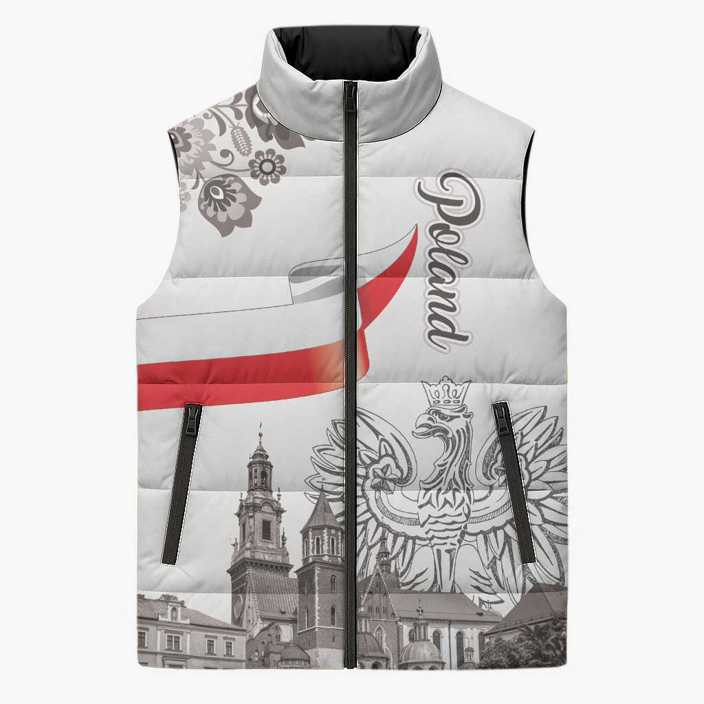 Poland Eagle Heritage Sleeveless Puffer Jacket Wawel Castle Polish Wycinanki Folk Pattern - Wonder Print Shop